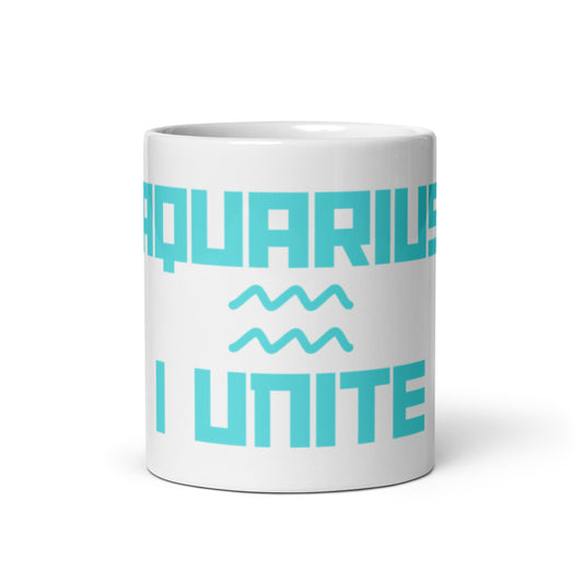 AQUARIUS I UNITE White glossy mug